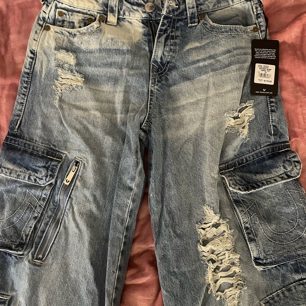 True Religion Distressed Blue Cargo Jeans